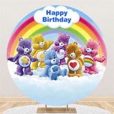 Lofaris Cartoon Rainbow Bear Round Happy Birthday Backdrop